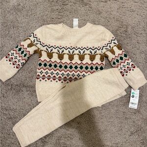 Carter's Cream and Red Reindeer Knit Set